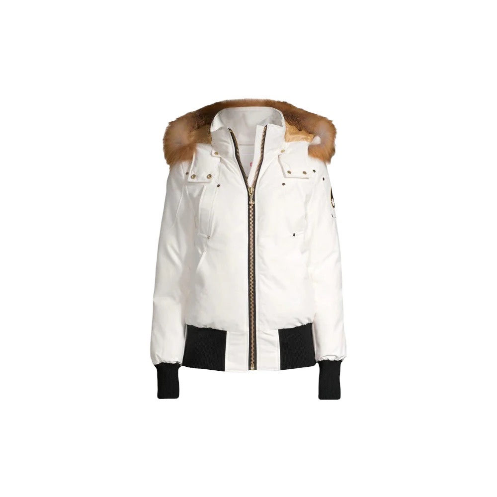 Moose Knuckles Women's White Jacket with Brown Fur Trim